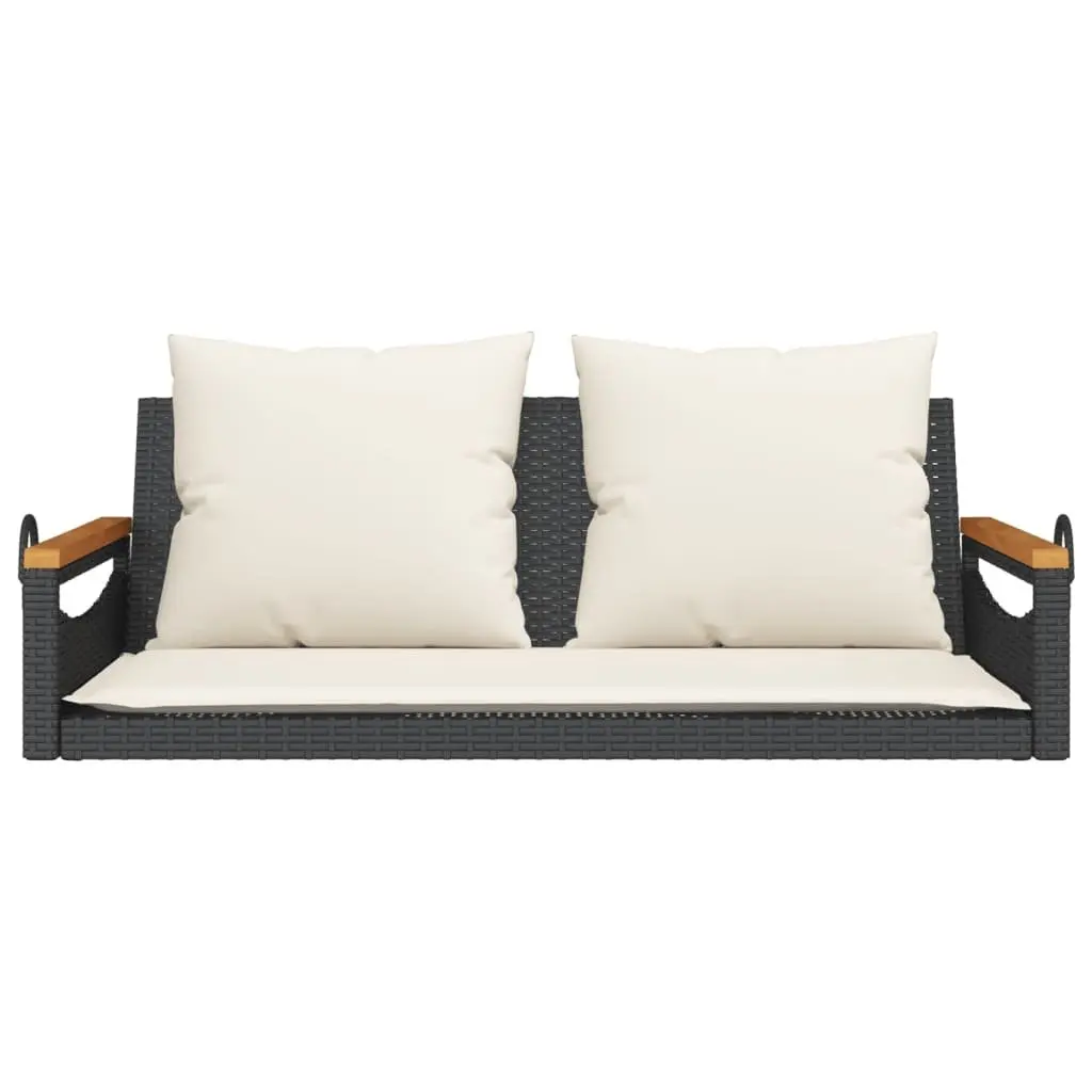 Outdoor Swing Bench with Cushions Black Poly Rattan Garden Hanging Seat
