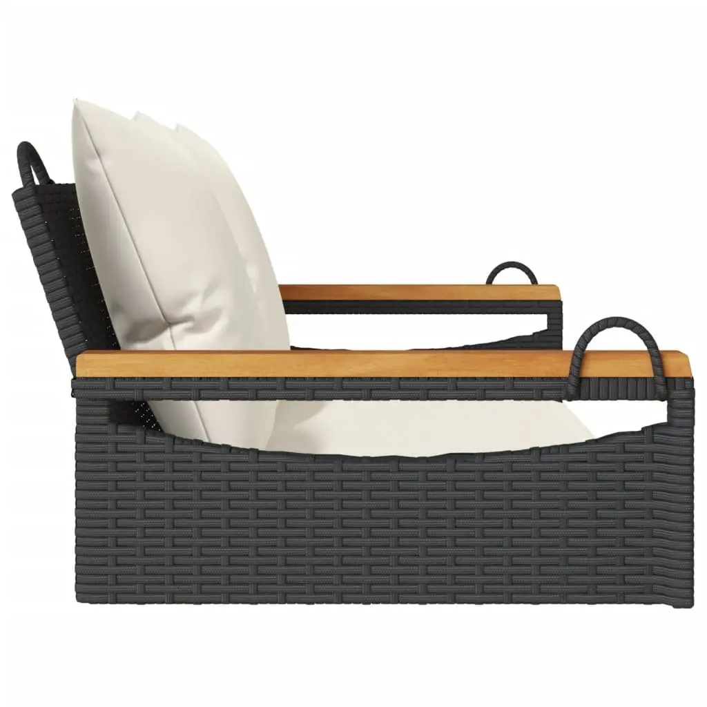 Outdoor Swing Bench with Cushions Black Poly Rattan Garden Hanging Seat