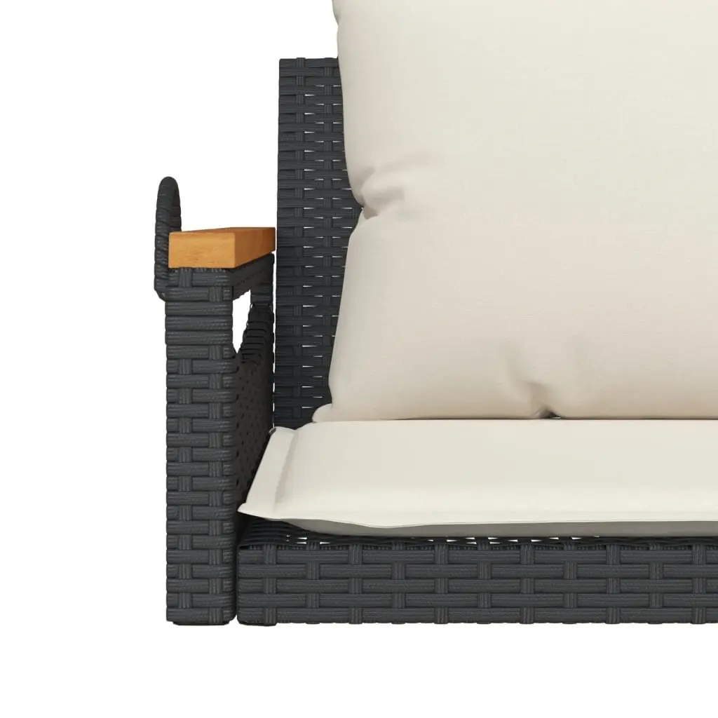 Outdoor Swing Bench with Cushions Black Poly Rattan Garden Hanging Seat