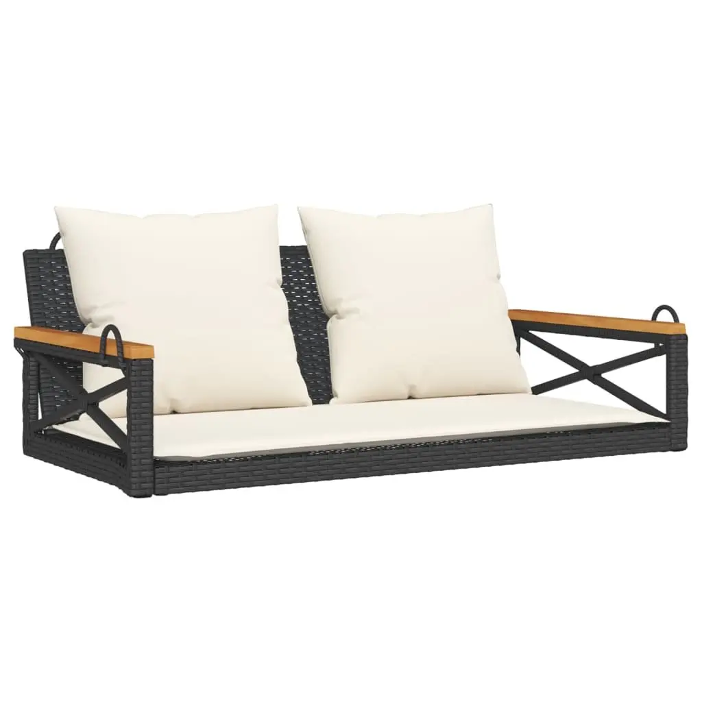 Swing Bench Cushions Outdoor Garden Seating 109cm Black Poly Rattan