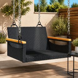 Comfortable Black Poly Rattan Swing Bench for Your Garden