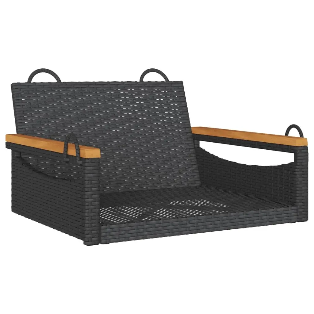 Outdoor Swing Bench Black Poly Rattan Garden Hanging Seat Relaxation Furniture