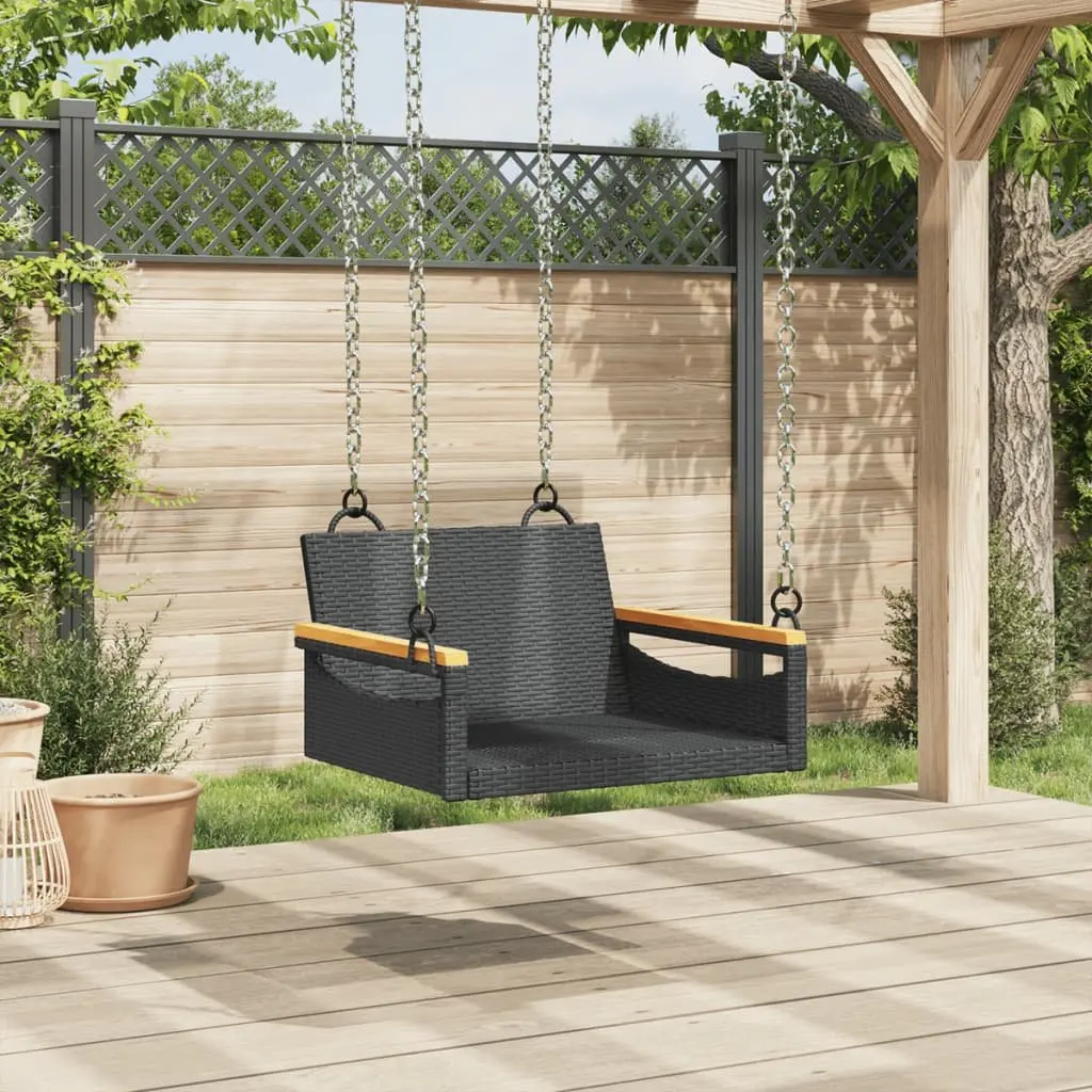 Outdoor Swing Bench Black Poly Rattan Garden Hanging Seat Relaxation Furniture