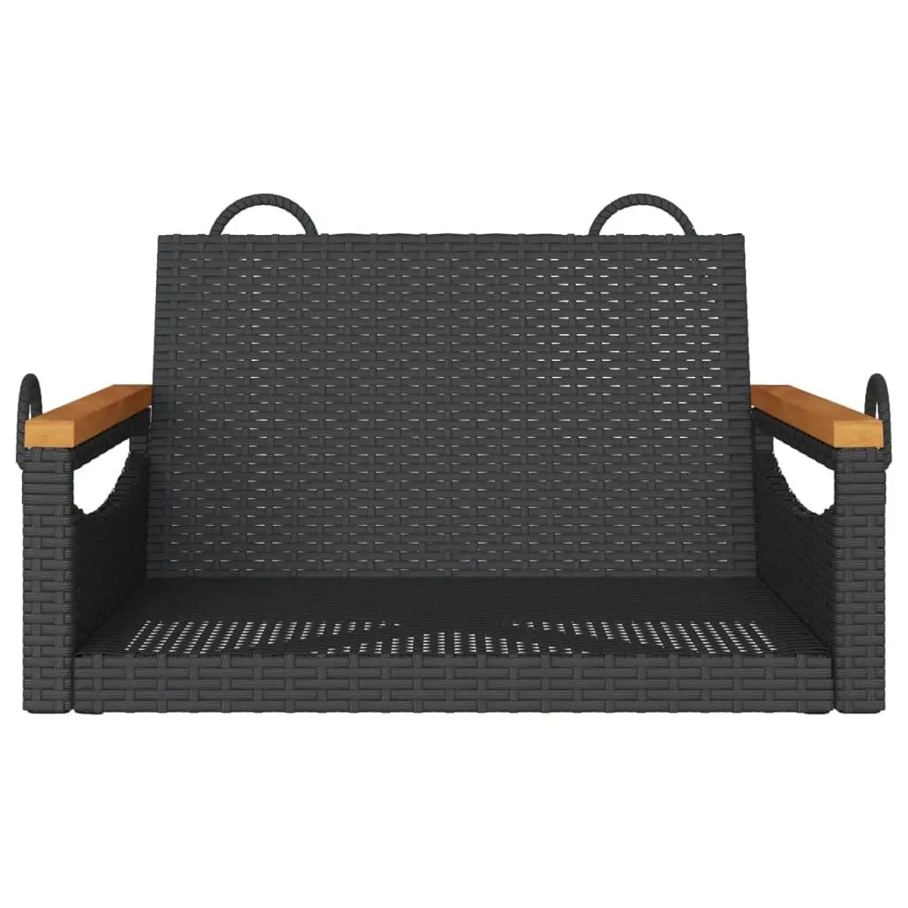 Outdoor Swing Bench Black Poly Rattan Garden Hanging Seat Relaxation Furniture