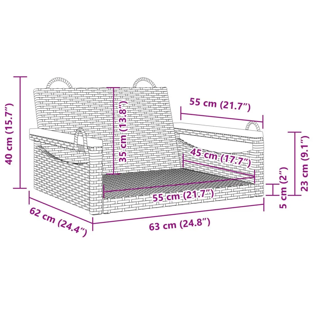 Outdoor Swing Bench Black Poly Rattan Garden Hanging Seat Relaxation Furniture