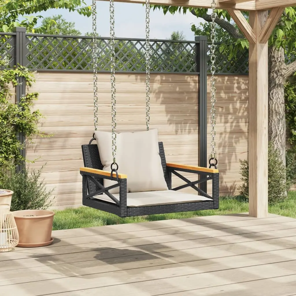 Swing Bench Black Outdoor Seating 63 x 62 x 40 cm Poly Rattan