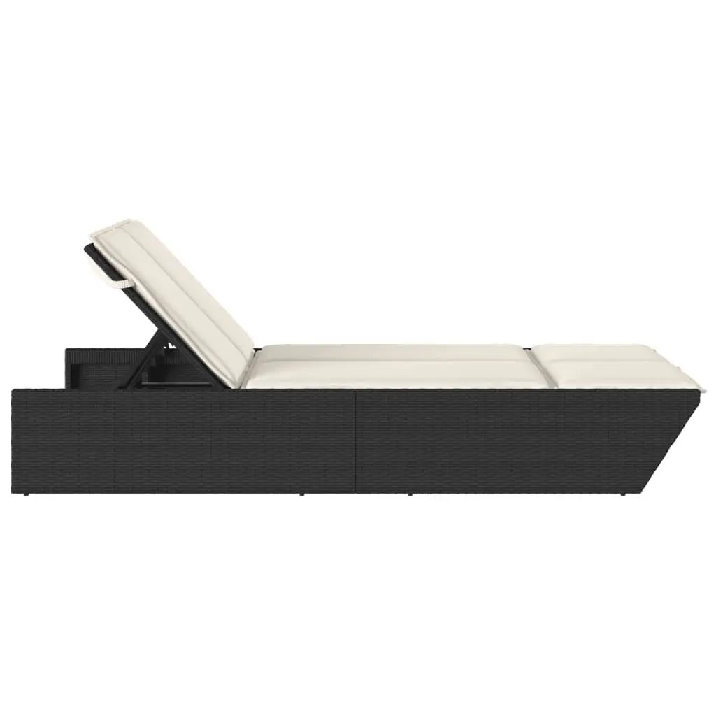 Double Sun Lounger Outdoor Garden Furniture Black Poly Rattan Adjustable