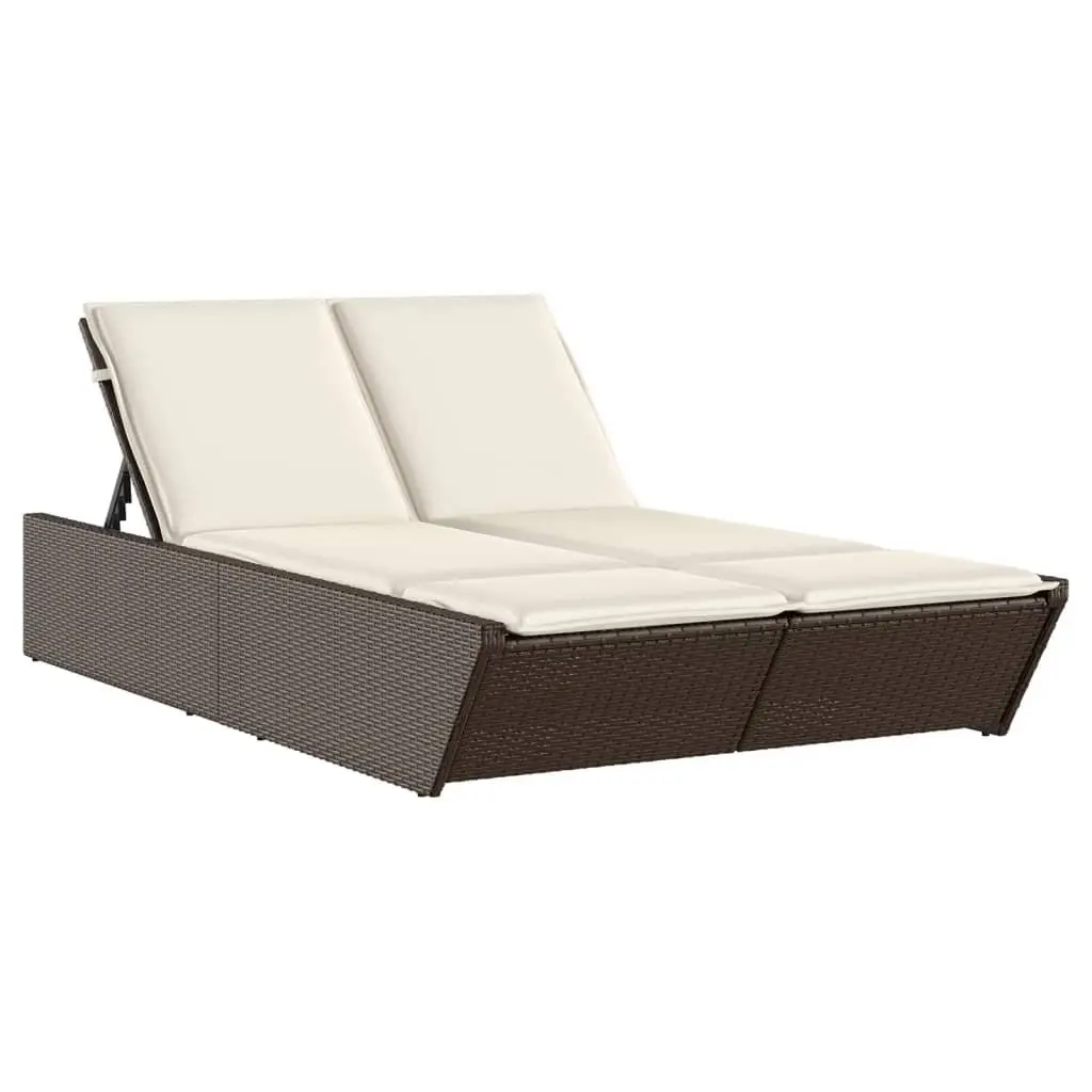 Double Sun Lounger Outdoor Garden Furniture Adjustable Reclining Brown