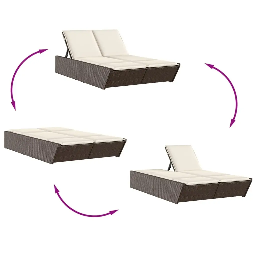 Double Sun Lounger Outdoor Garden Furniture Adjustable Reclining Brown