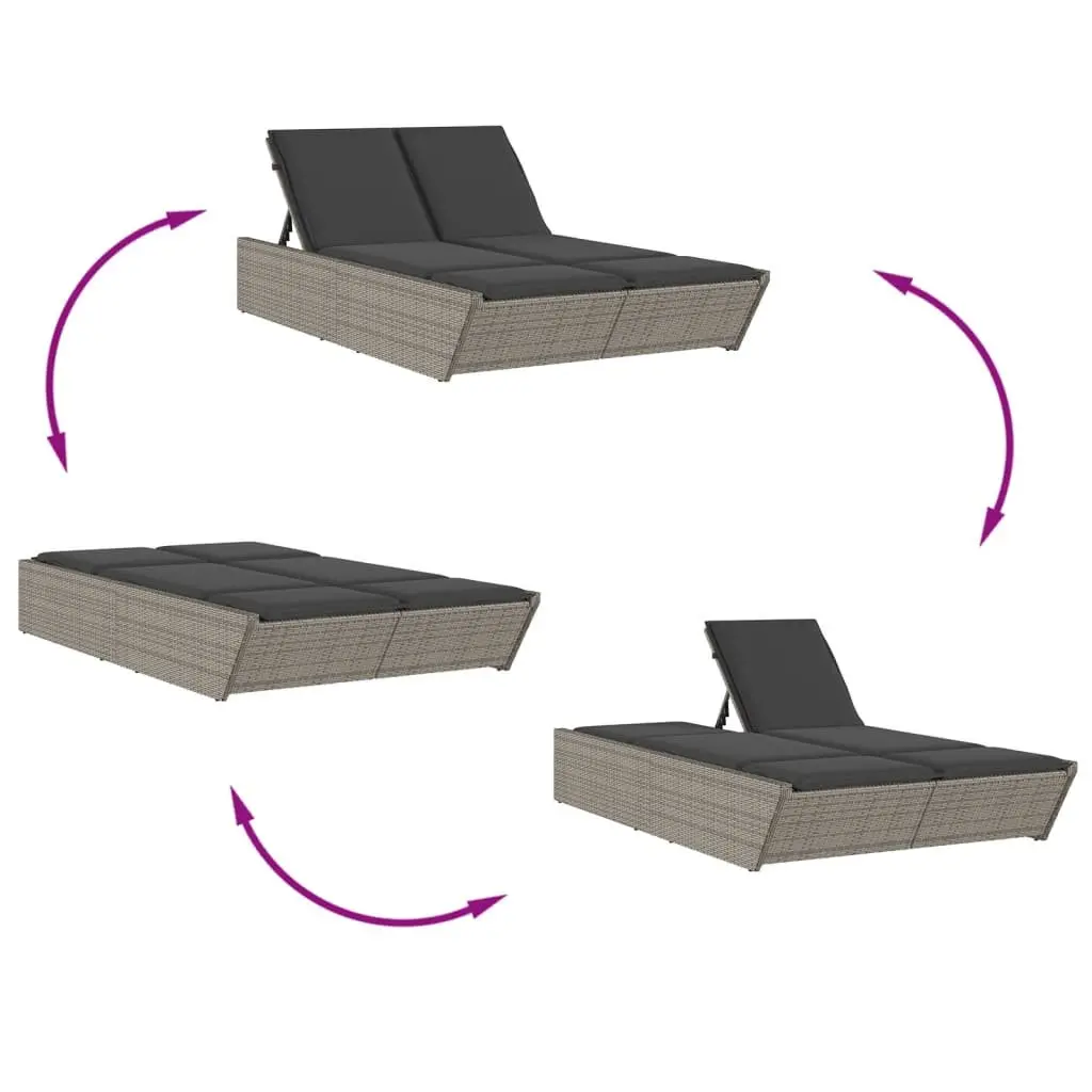 Double Sun Lounger Outdoor Seating Adjustable Backrest Grey