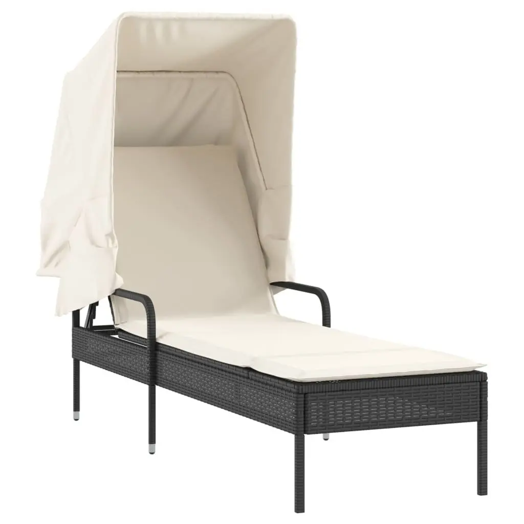 Sun Lounger with Retractable Canopy Adjustable Backrest Outdoor Reclining Chair