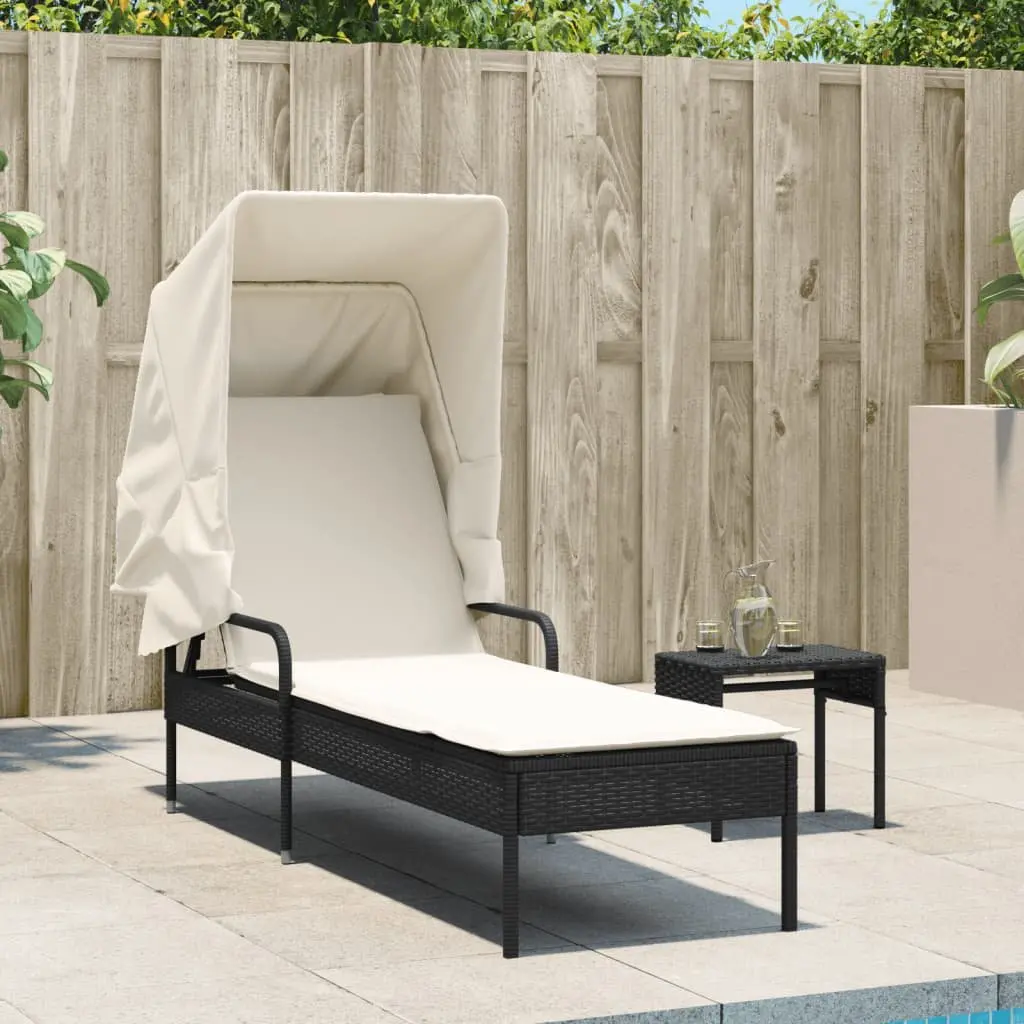 Sun Lounger with Retractable Canopy Adjustable Backrest Outdoor Reclining Chair