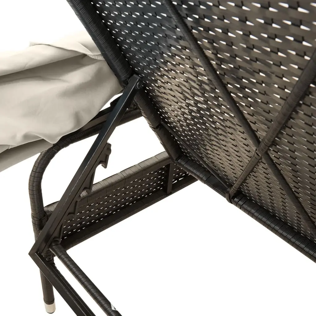 Sun Lounger with Retractable Canopy Adjustable Backrest Outdoor Reclining Chair