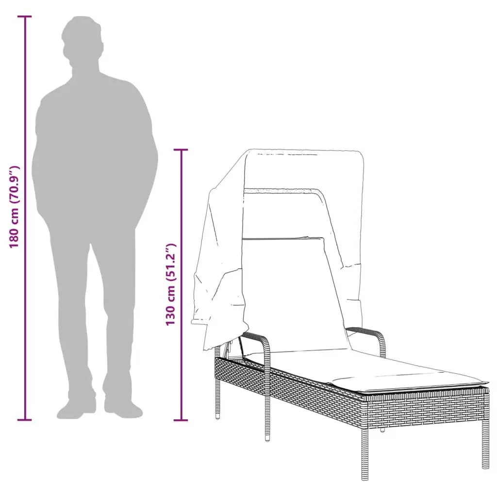 Sun Lounger with Retractable Canopy Adjustable Backrest Outdoor Reclining Chair