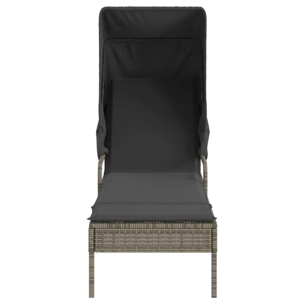 Sun Lounger Adjustable Backrest Retractable Canopy Grey Outdoor