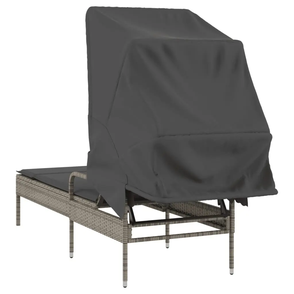Sun Lounger Adjustable Backrest Retractable Canopy Grey Outdoor