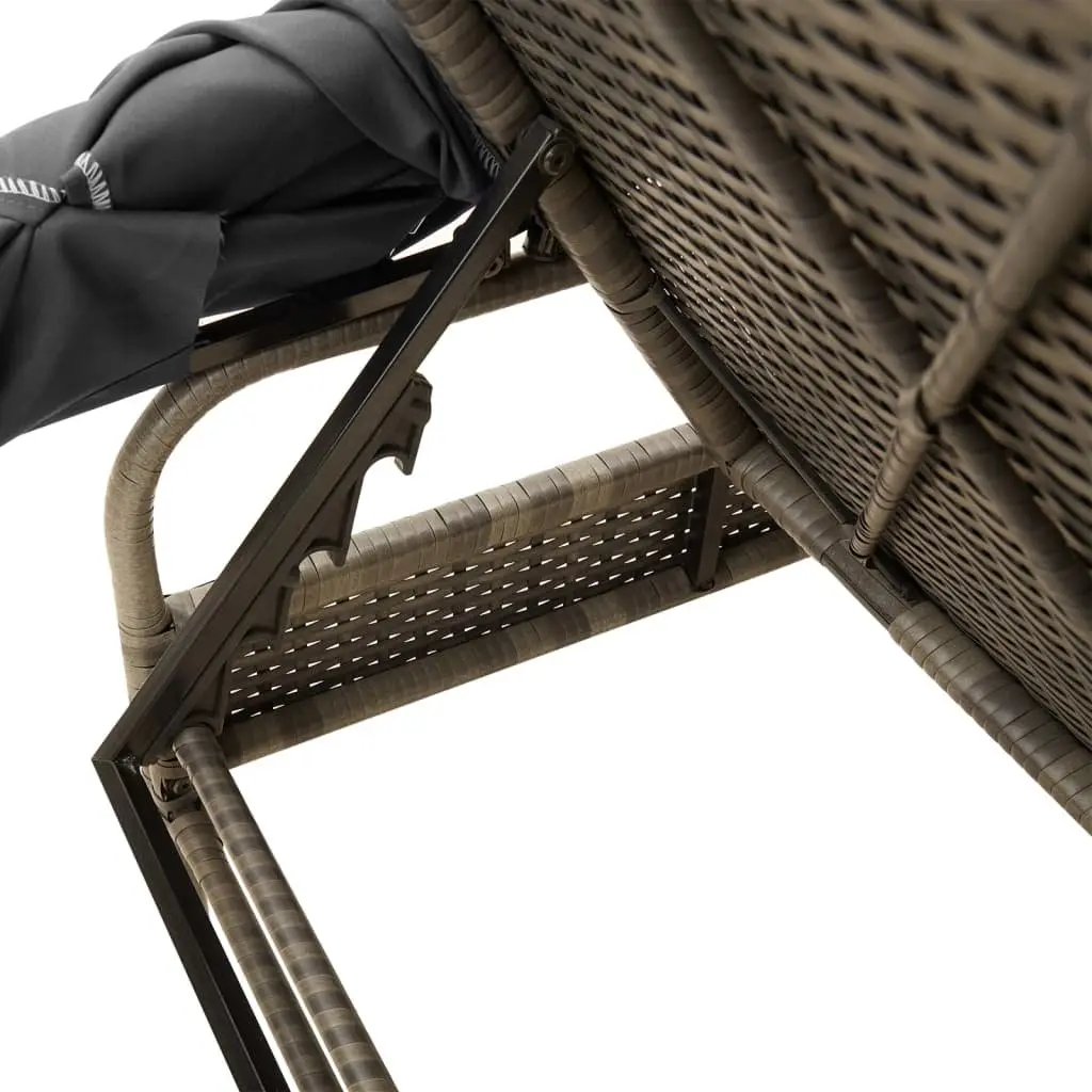 Sun Lounger Adjustable Backrest Retractable Canopy Grey Outdoor