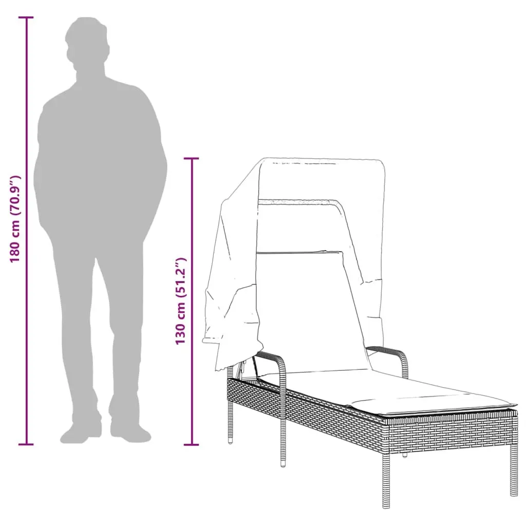 Sun Lounger Adjustable Backrest Retractable Canopy Grey Outdoor