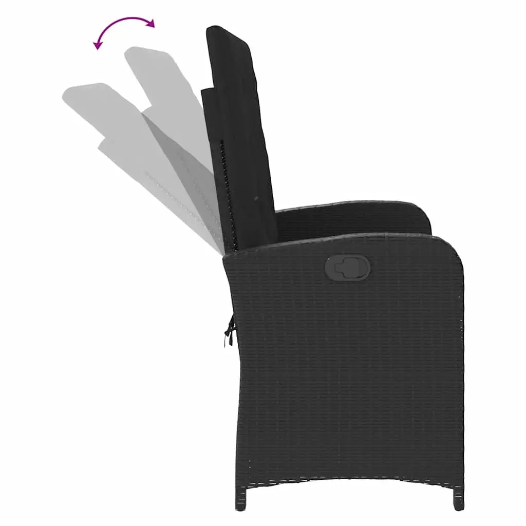 Reclining Garden Bench Outdoor Seating Adjustable Backrest Cushions Black