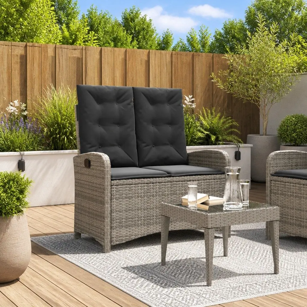 Reclining Garden Bench Adjustable Backrest Outdoor Seating Grey Poly