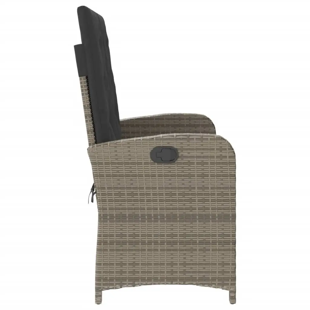 Reclining Garden Bench Adjustable Backrest Outdoor Seating Grey Poly