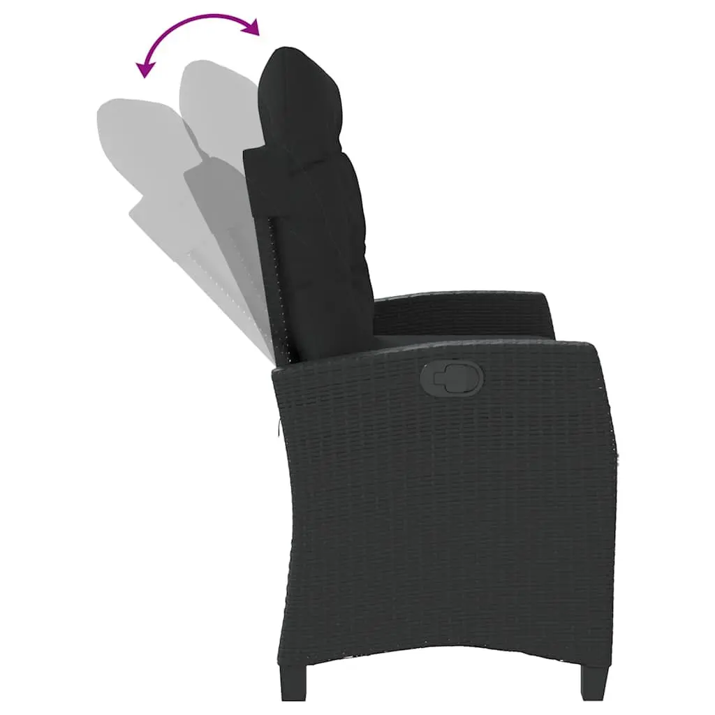 Reclining Garden Bench with Cushions Adjustable Backrest Outdoor Seating Black
