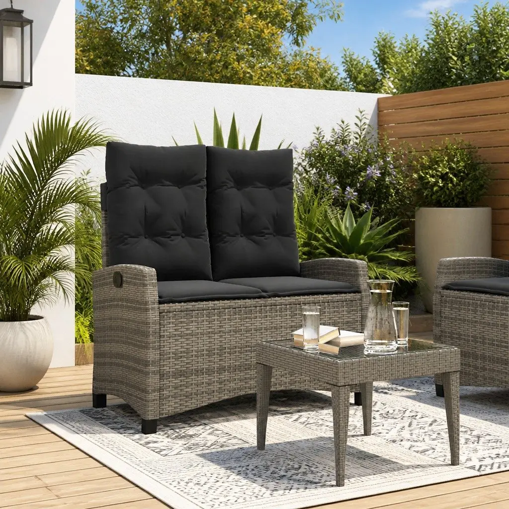 Reclining Garden Bench Adjustable Backrest Outdoor Seating Grey
