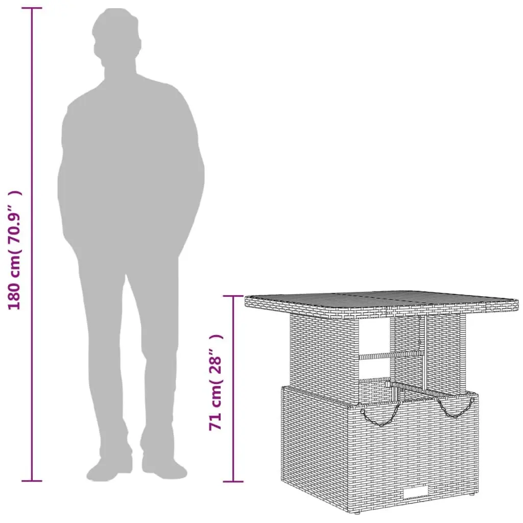 Garden Table Coffee Dining 80x80x71cm Grey Poly Rattan
