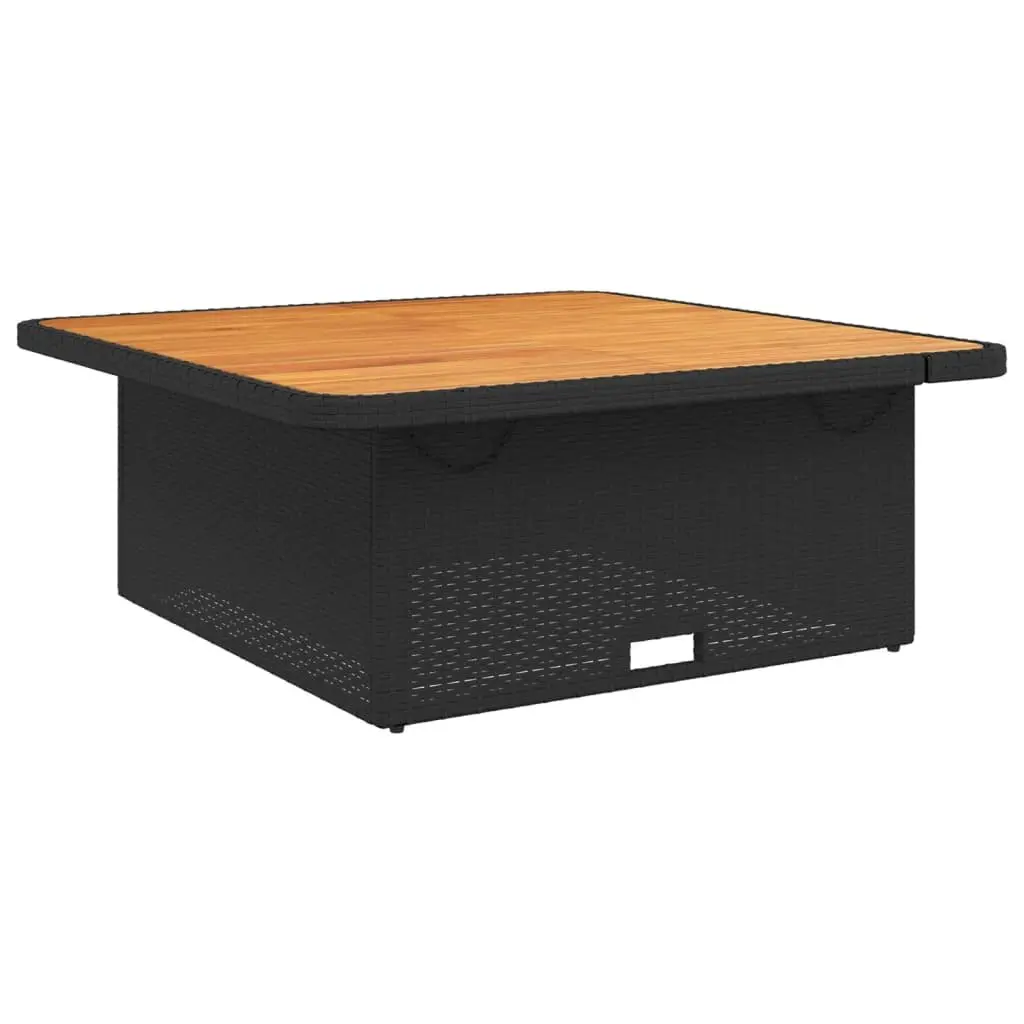 Garden Table Black Adjustable Height 110x110x71 cm Outdoor Furniture Poly Rattan Acacia Wood Top