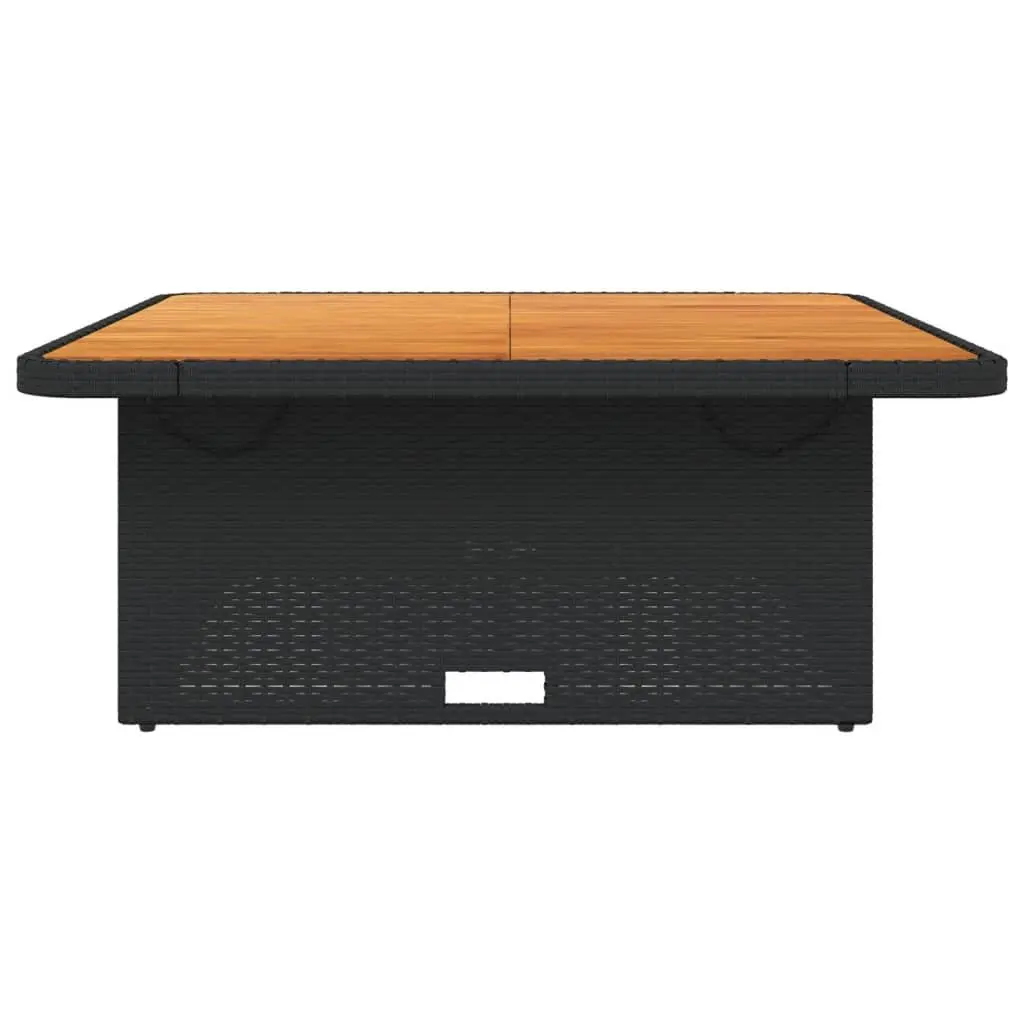 Garden Table Black Adjustable Height 110x110x71 cm Outdoor Furniture Poly Rattan Acacia Wood Top