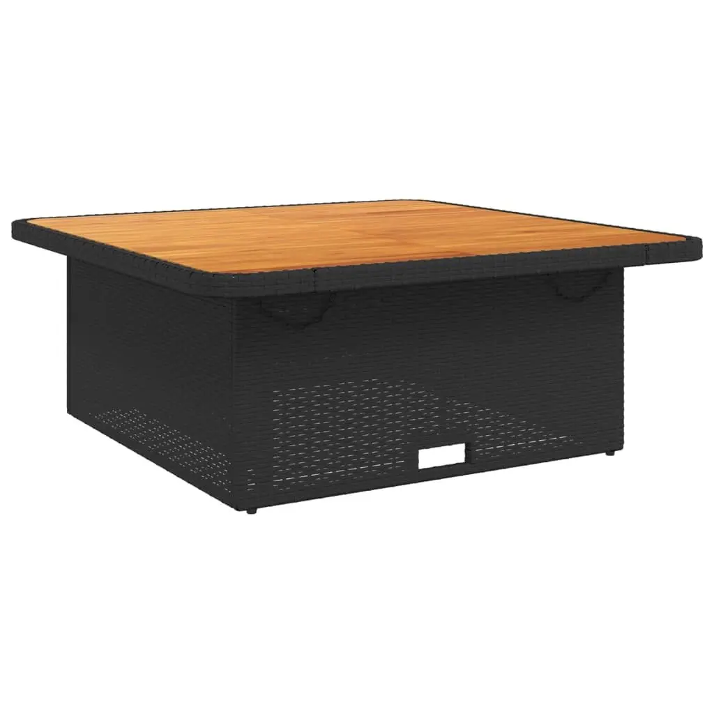 Garden Table Black Adjustable Height 110x110x71 cm Outdoor Furniture Poly Rattan Acacia Wood Top