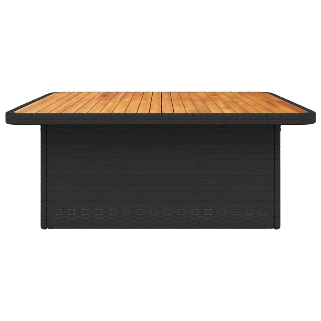Garden Table Black Adjustable Height 110x110x71 cm Outdoor Furniture Poly Rattan Acacia Wood Top