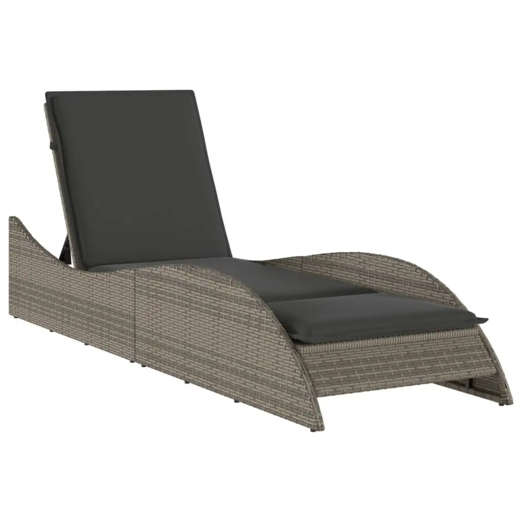 Sun Lounger Adjustable Reclining Garden Chair Grey PE Rattan with Cushion