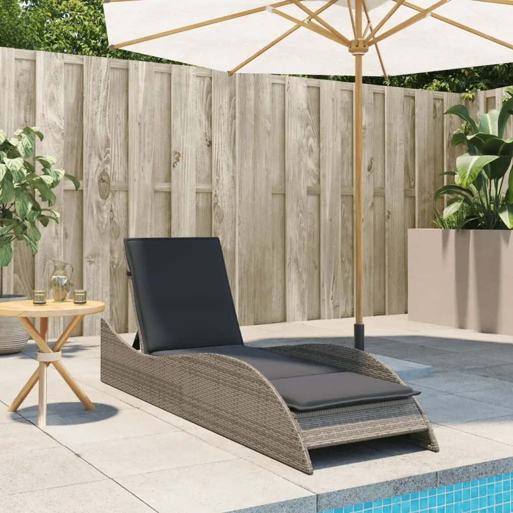 Sun Lounger Adjustable Reclining Garden Chair Grey PE Rattan with Cushion