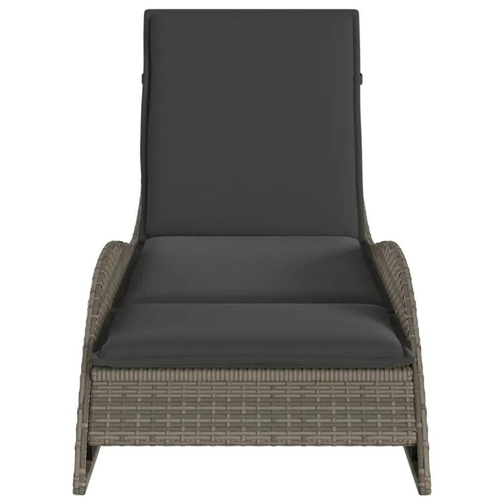 Sun Lounger Adjustable Reclining Garden Chair Grey PE Rattan with Cushion