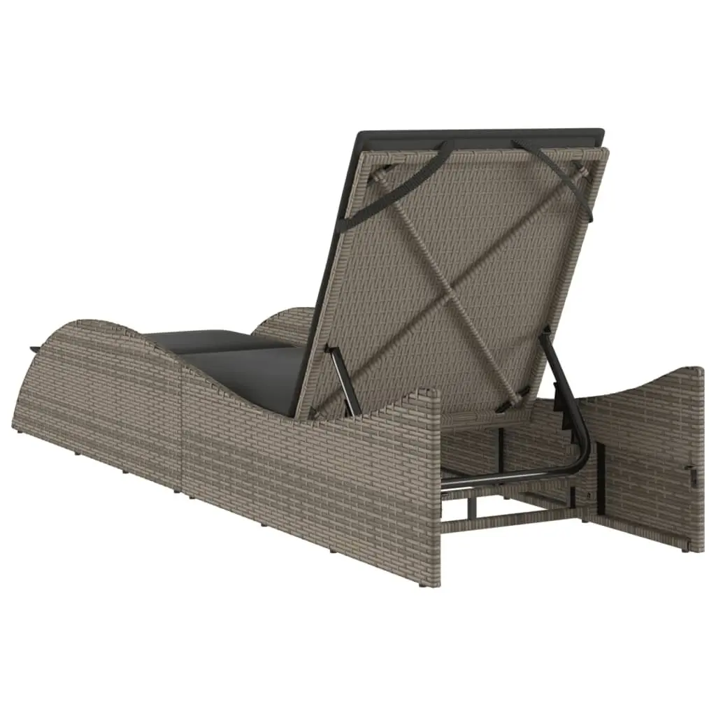 Sun Lounger Adjustable Reclining Garden Chair Grey PE Rattan with Cushion