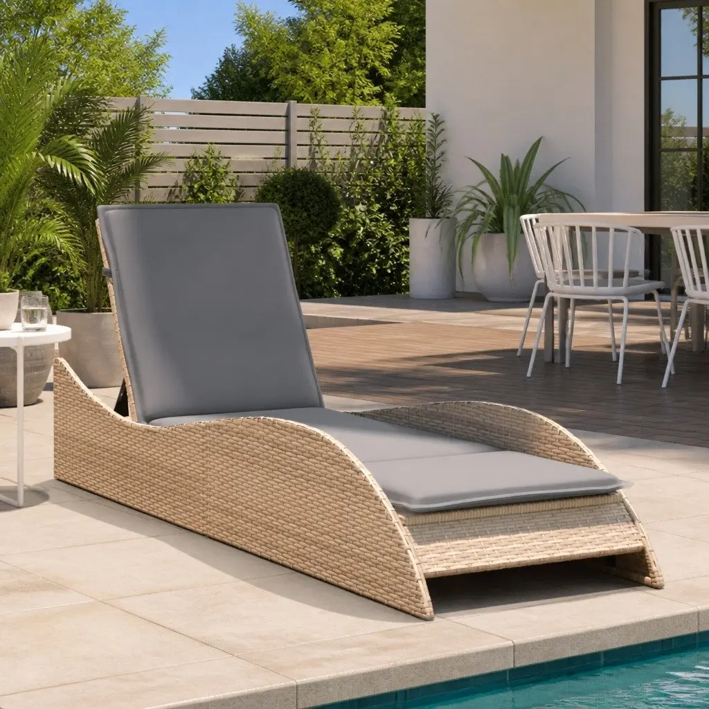 Sun Lounger Adjustable Backrest Outdoor Garden Furniture 60 x 205 x 73 cm Beige