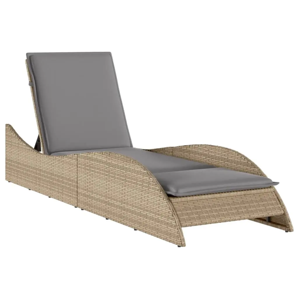 Sun Lounger Adjustable Backrest Outdoor Garden Furniture 60 x 205 x 73 cm Beige