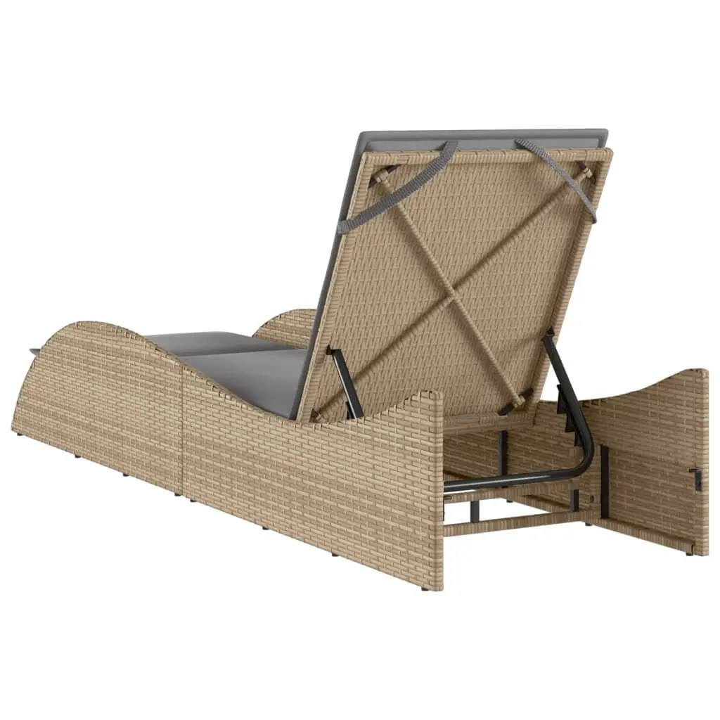 Sun Lounger Adjustable Backrest Outdoor Garden Furniture 60 x 205 x 73 cm Beige