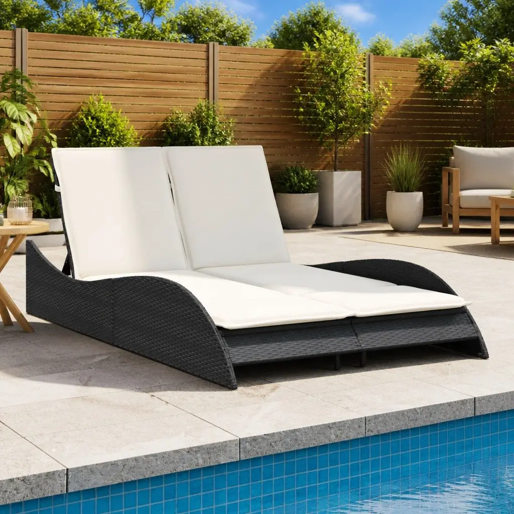 Sun Lounger Adjustable Backrest Outdoor Reclining Chair Black