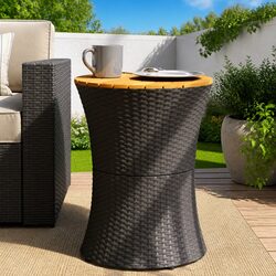 Reliable Garden Side Table in Drum Shape with Acacia Top