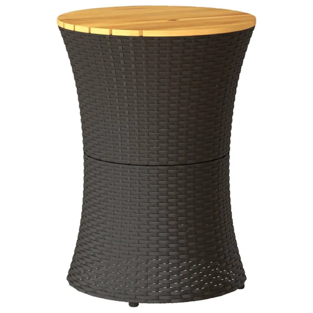 Black Drum Shape Outdoor Side Table Acacia Wood Top Poly Rattan Frame Garden Patio Furniture