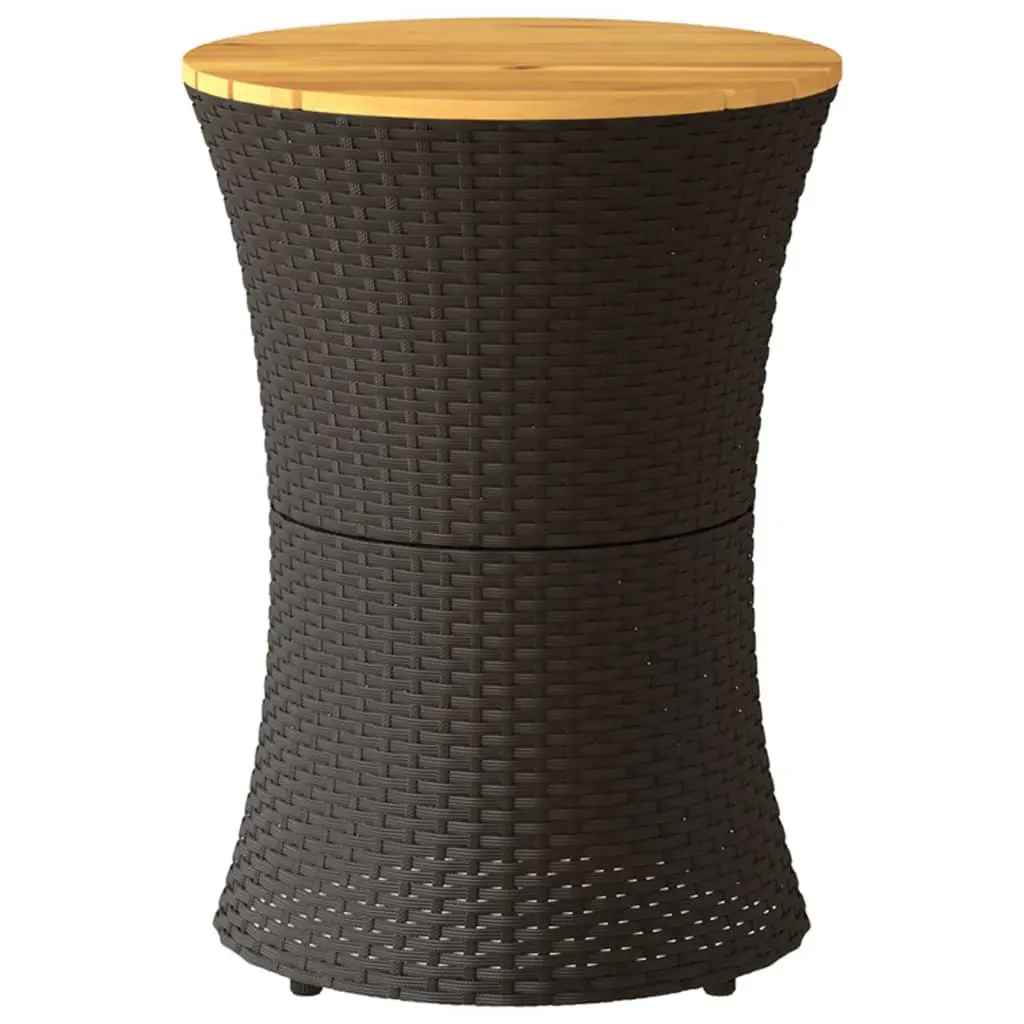 Black Drum Shape Outdoor Side Table Acacia Wood Top Poly Rattan Frame Garden Patio Furniture