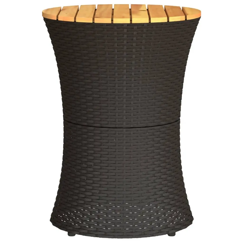 Black Drum Shape Outdoor Side Table Acacia Wood Top Poly Rattan Frame Garden Patio Furniture