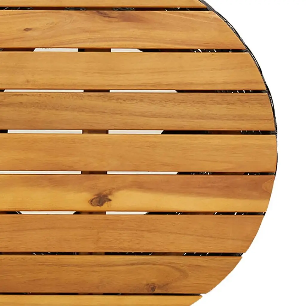 Black Drum Shape Outdoor Side Table Acacia Wood Top Poly Rattan Frame Garden Patio Furniture