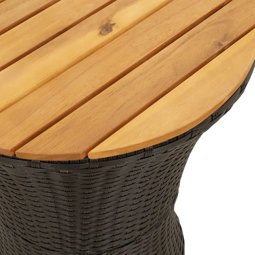 Black Drum Shape Outdoor Side Table Acacia Wood Top Poly Rattan Frame Garden Patio Furniture