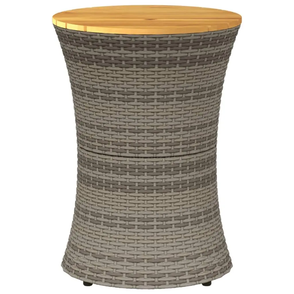Garden Side Table Drum Shape Grey Outdoor Furniture Acacia Wood Top