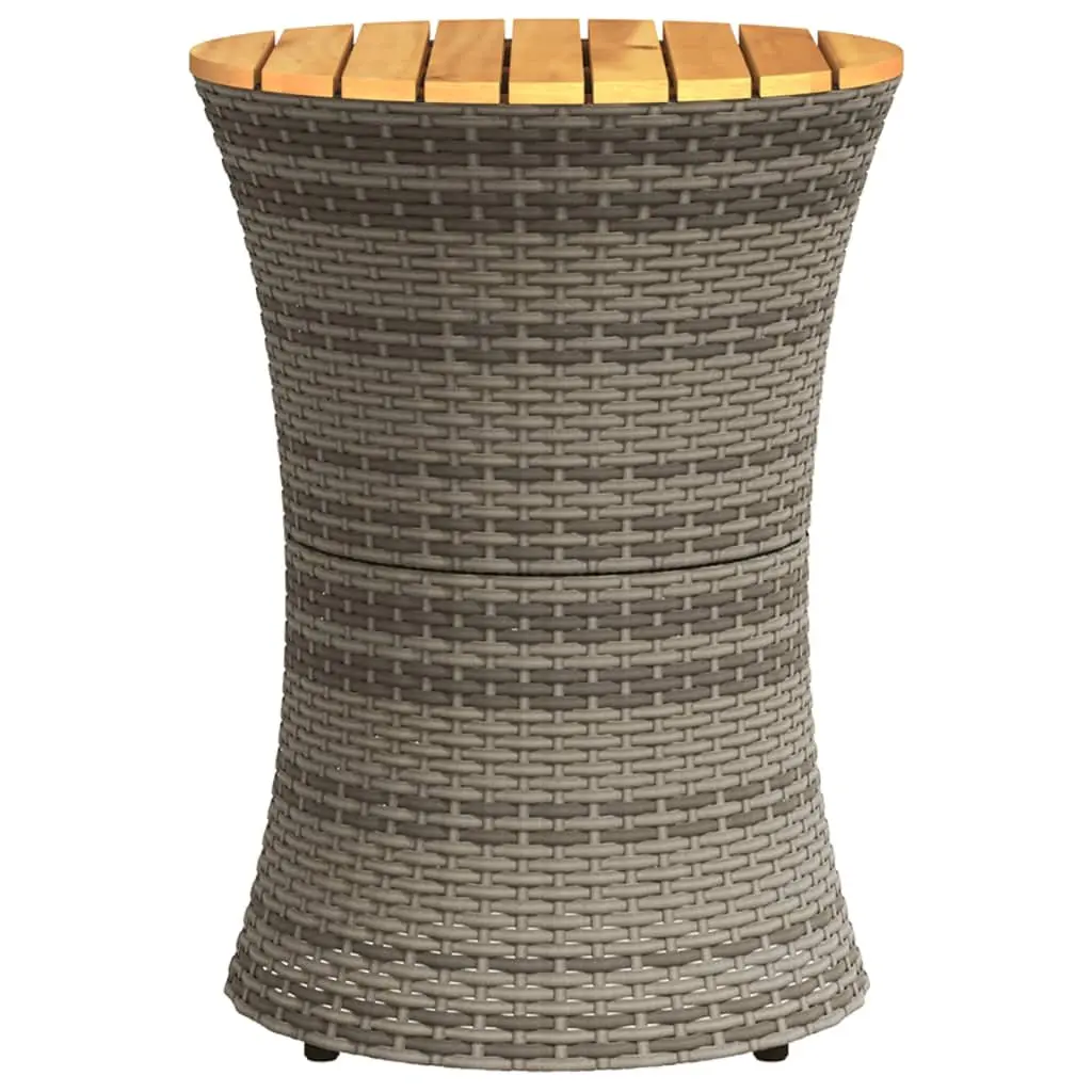 Garden Side Table Drum Shape Grey Outdoor Furniture Acacia Wood Top