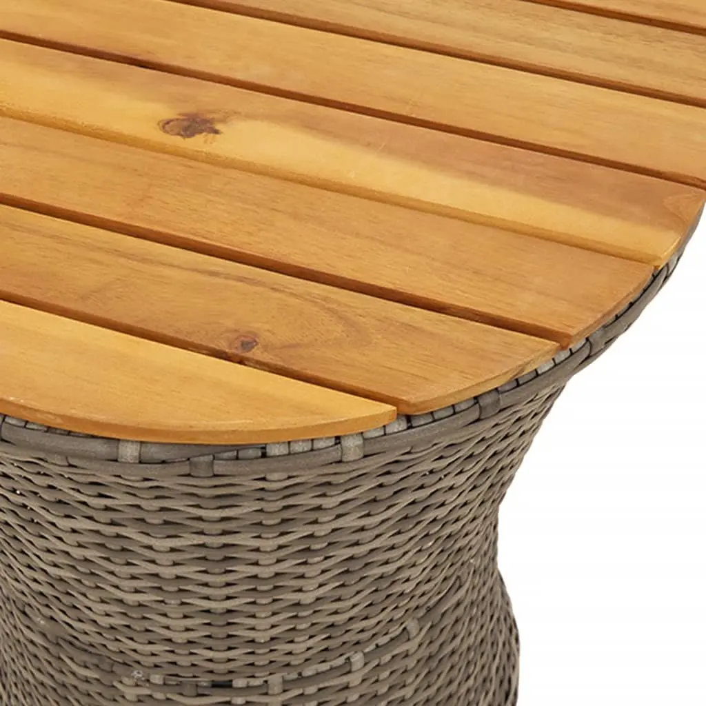 Garden Side Table Drum Shape Grey Outdoor Furniture Acacia Wood Top