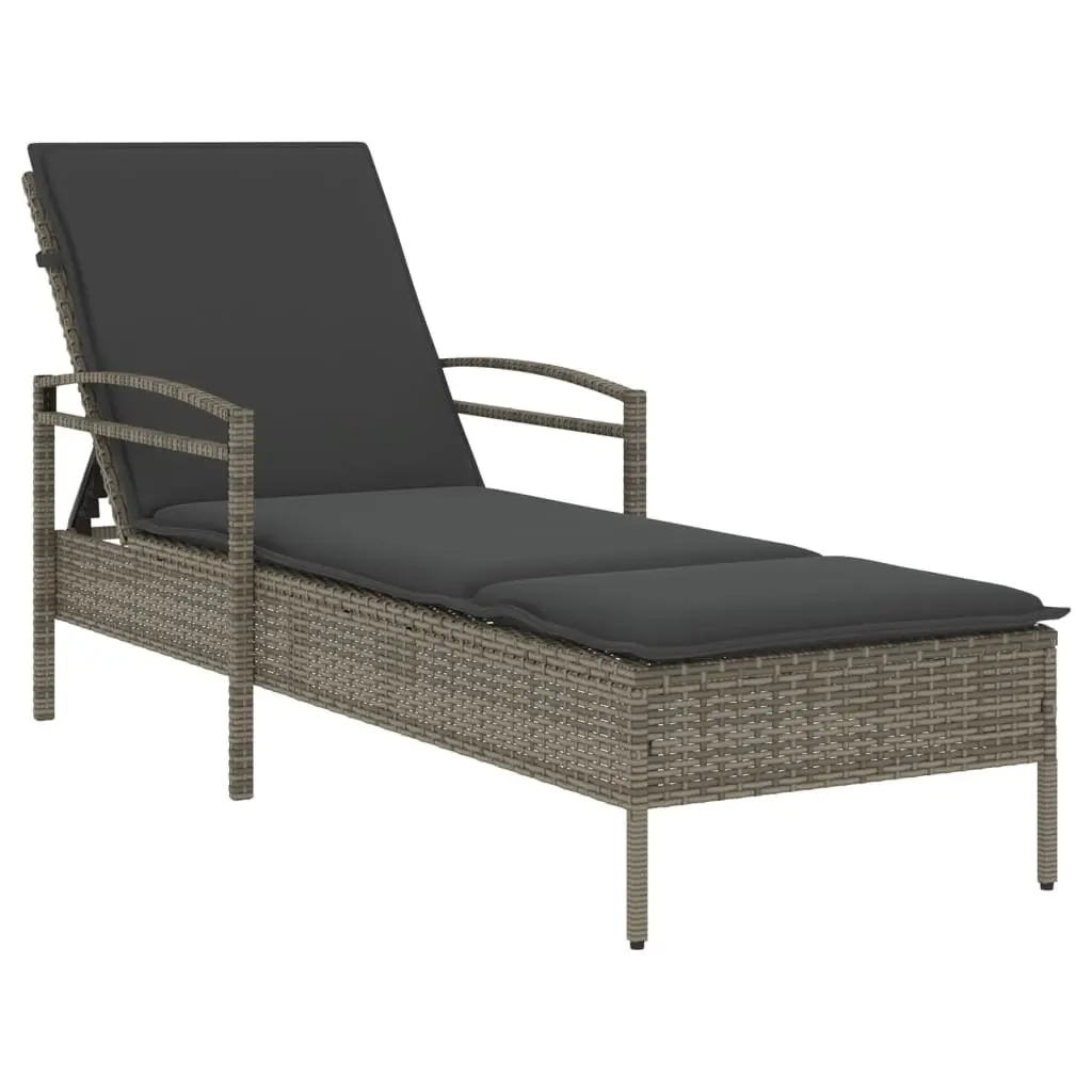 Sun Lounger Adjustable Backrest Outdoor Furniture Rattan Garden Lounge Chair Grey